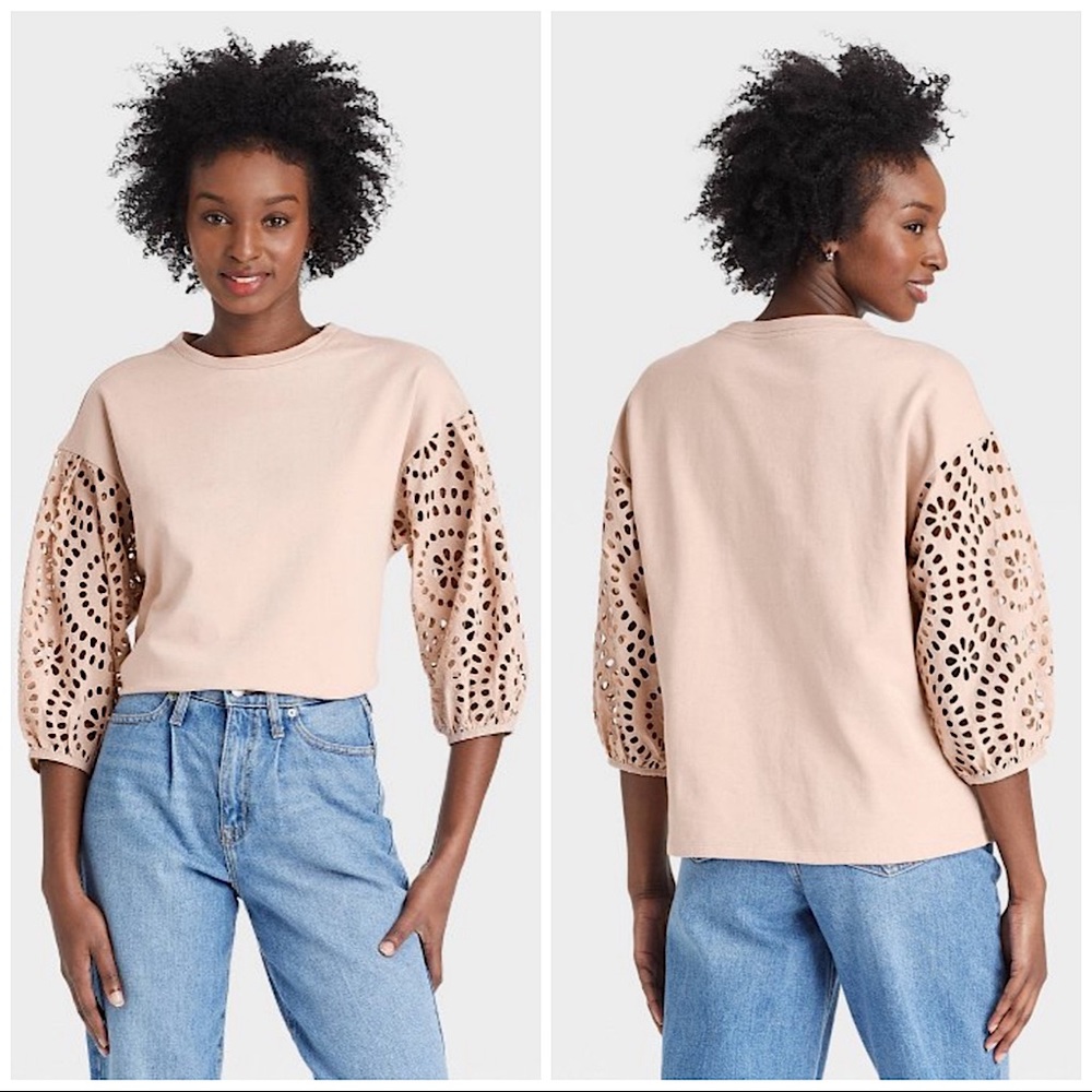 A NEW DAY | FLORAL EYELET BOHO COTTON LIGHTWEIGHT PULLOVER SWEATER